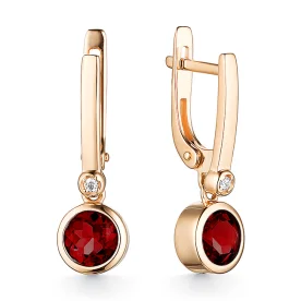 Золотые cерьги висячие с гранатом