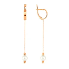 Золотые cерьги висячие с жемчугом