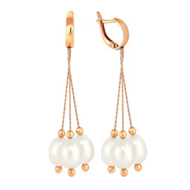 Золотые cерьги висячие с жемчугом