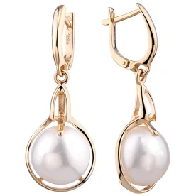 Золотые cерьги висячие с жемчугом