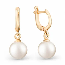 Золотые cерьги висячие с жемчугом