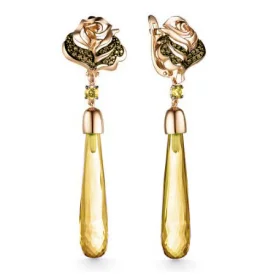 Золотые cерьги висячие с цитрином