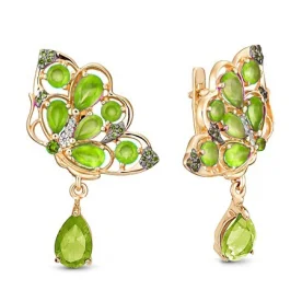 Золотые cерьги висячие с хризолитом