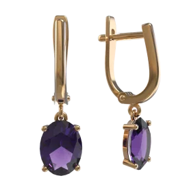 Золотые cерьги висячие с аметистом