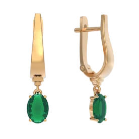 Золотые cерьги висячие с агатом зеленым