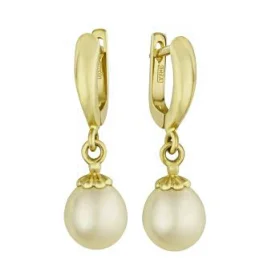 Серьги висячие из желтого золота с жемчугом