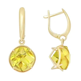 Серьги висячие из желтого золота с цитрином