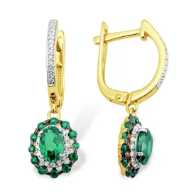 Серьги висячие из желтого золота с изумрудом
