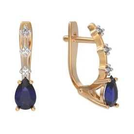 Золотые cерьги классические с сапфиром