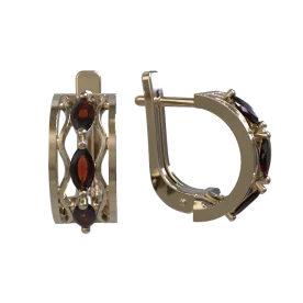 Золотые cерьги классические с гранатом