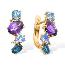 Золотые cерьги классические с полудрагоценными камнями
