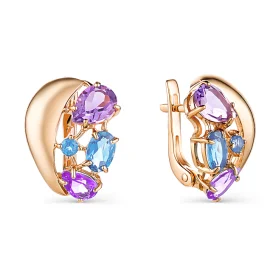 Золотые cерьги классические с полудрагоценными камнями