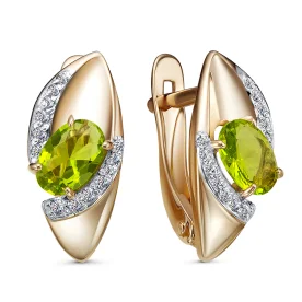 Золотые cерьги классические с хризолитом