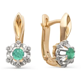 Золотые cерьги классические с изумрудом