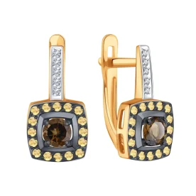 Золотые cерьги классические с раух-топазом
