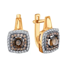 Золотые cерьги классические с раух-топазом