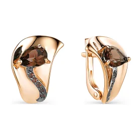 Золотые cерьги классические с раух-топазом