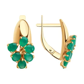 Золотые cерьги классические с агатом зеленым