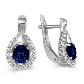 Серьги классические из белого золота с сапфиром