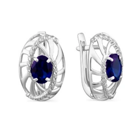 Серьги классические из белого золота с сапфиром