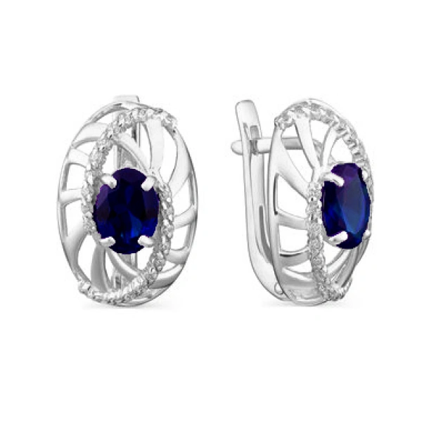 Серьги классические из белого золота с сапфиром