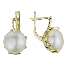 Серьги из желтого золота с жемчугом