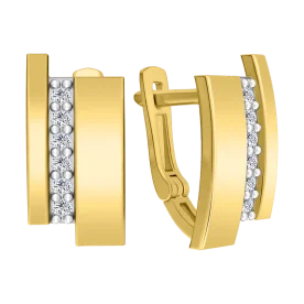 Серьги из желтого золота с фианитом