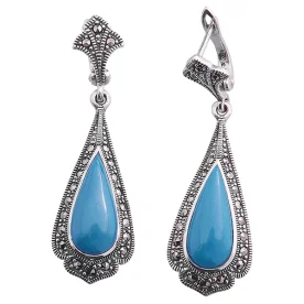 Серебряные cерьги висячие с бирюзой