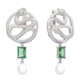 Серебряные cерьги висячие с полудрагоценными камнями