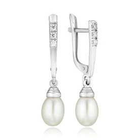 Серебряные cерьги висячие с жемчугом