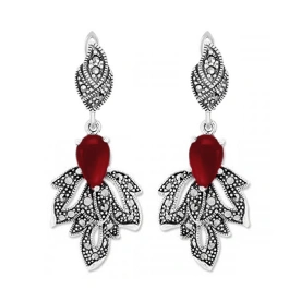 Серебряные cерьги висячие с кораллом