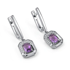 Серебряные cерьги висячие с аметистом