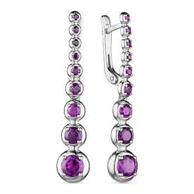 Серебряные cерьги висячие с аметистом
