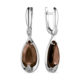 Серебряные cерьги висячие с раух-топазом