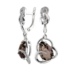 Серебряные cерьги висячие с раух-топазом