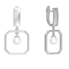 Серебряные cерьги висячие с жемчугом