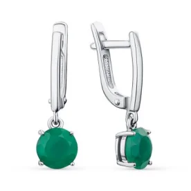 Серебряные cерьги висячие с агатом зеленым