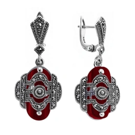 Серебряные cерьги висячие с кораллом