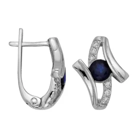 Серебряные cерьги классические с сапфиром