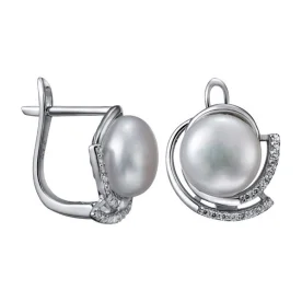 Серебряные cерьги классические с жемчугом