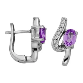 Серебряные cерьги классические с аметистом