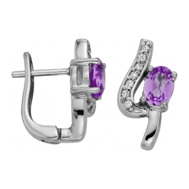 Серебряные cерьги классические с аметистом