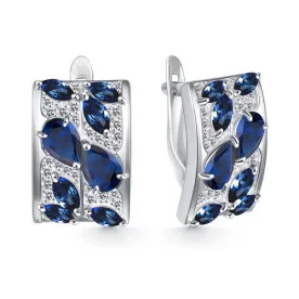 Серебряные cерьги классические с сапфиром