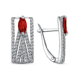 Серебряные cерьги классические с гранатом