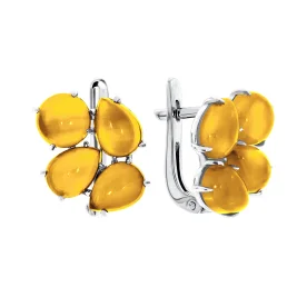 Серебряные cерьги классические с цитрином