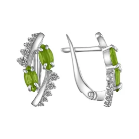 Серебряные cерьги классические с хризолитом