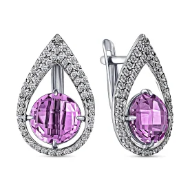 Серебряные cерьги классические с аметистом