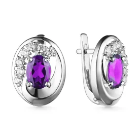 Серебряные cерьги классические с аметистом