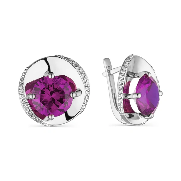 Серебряные cерьги классические с аметистом