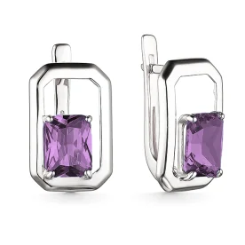 Серебряные cерьги классические с аметистом